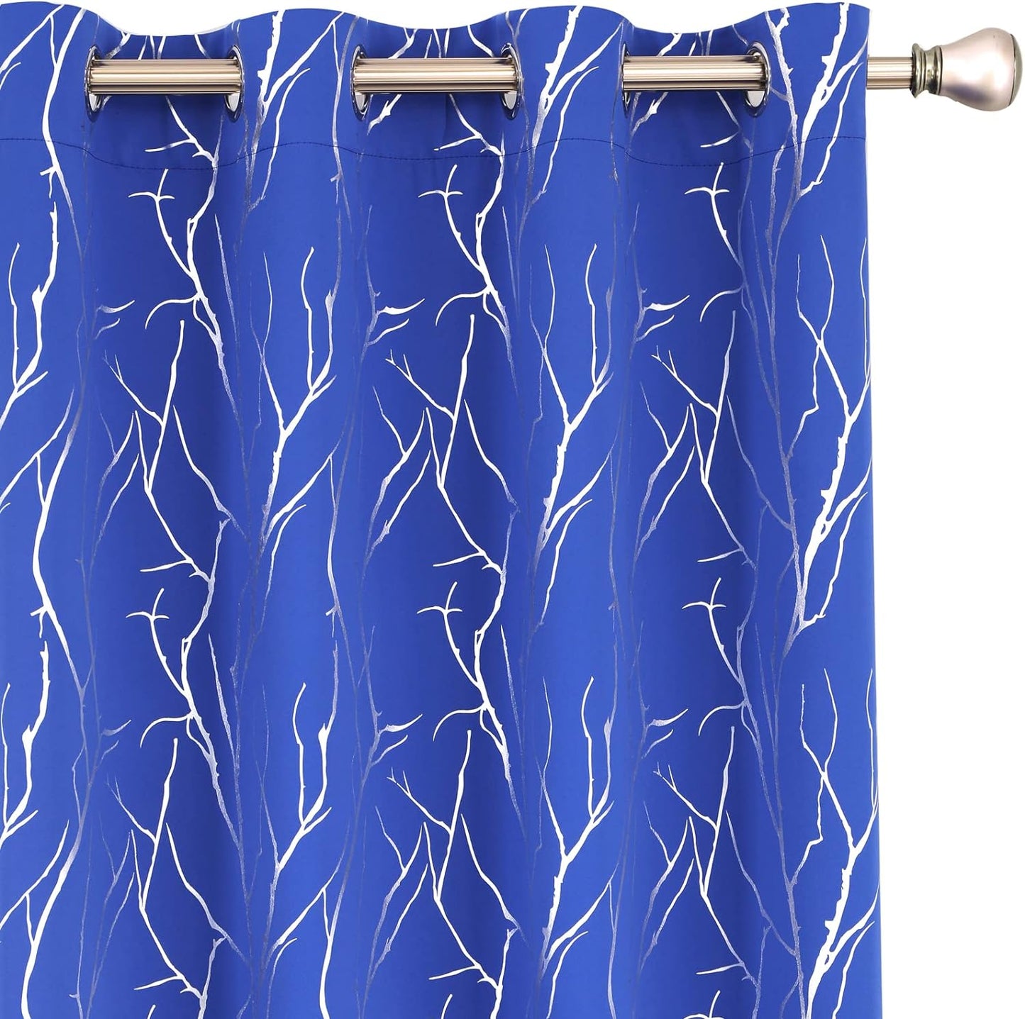 SMILE WEAVER Black Blackout Curtains for Bedroom 72 Inch Long 2 Panels,Room Darkening Curtain with Gold Print Design Noise Reducing Thermal Insulated Window Treatment Drapes for Living Room  SMILE WEAVER Tree Branch-Royal Blue 52Wx96L 