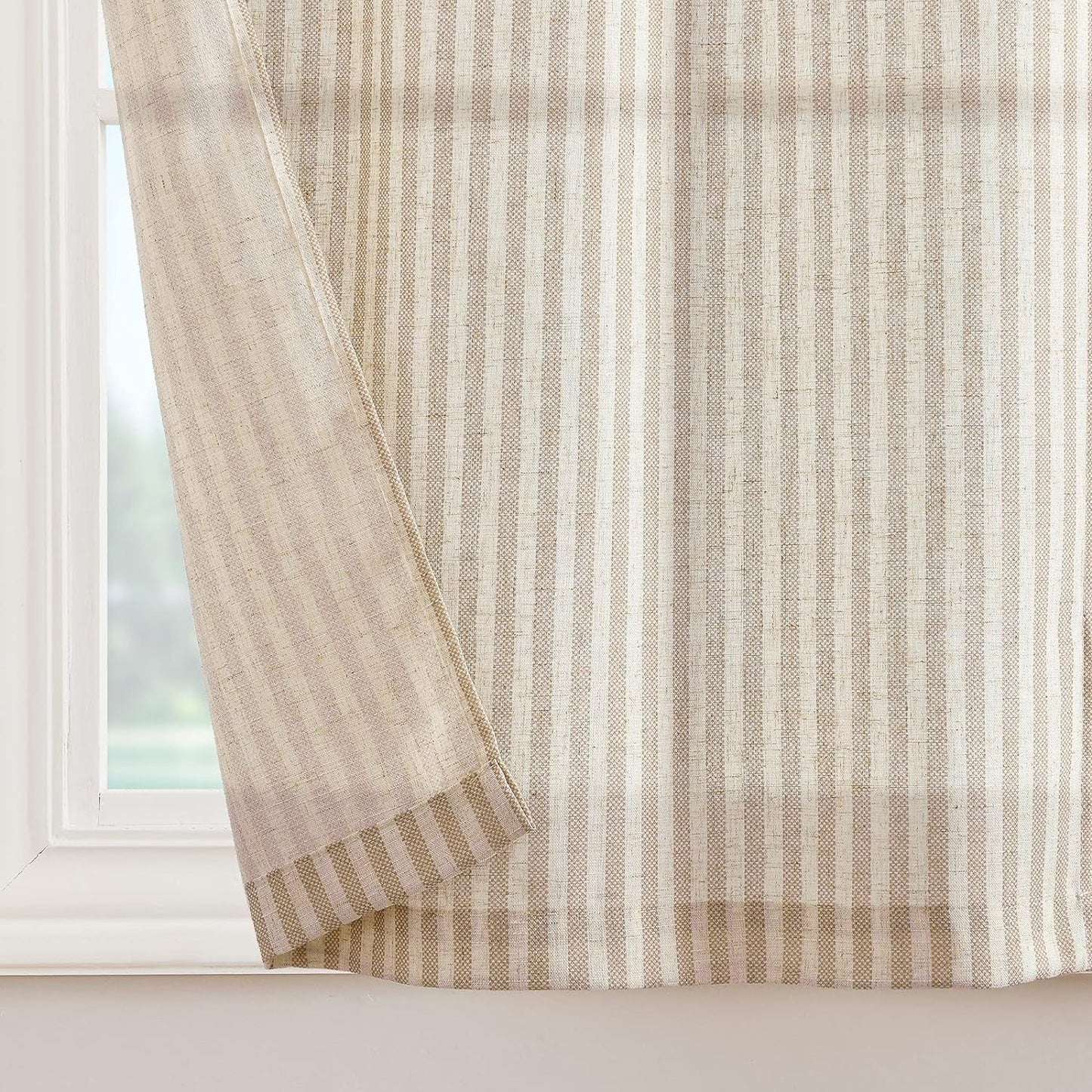 Jinchan Kitchen Curtains and Valances Set Striped Tier Curtains Ticking Stripe Linen Curtains Pinstripe Cafe Curtains 36 Inch for Living Room Bathroom Farmhouse 3 Pieces Set Rod Pocket Taupe on Beige