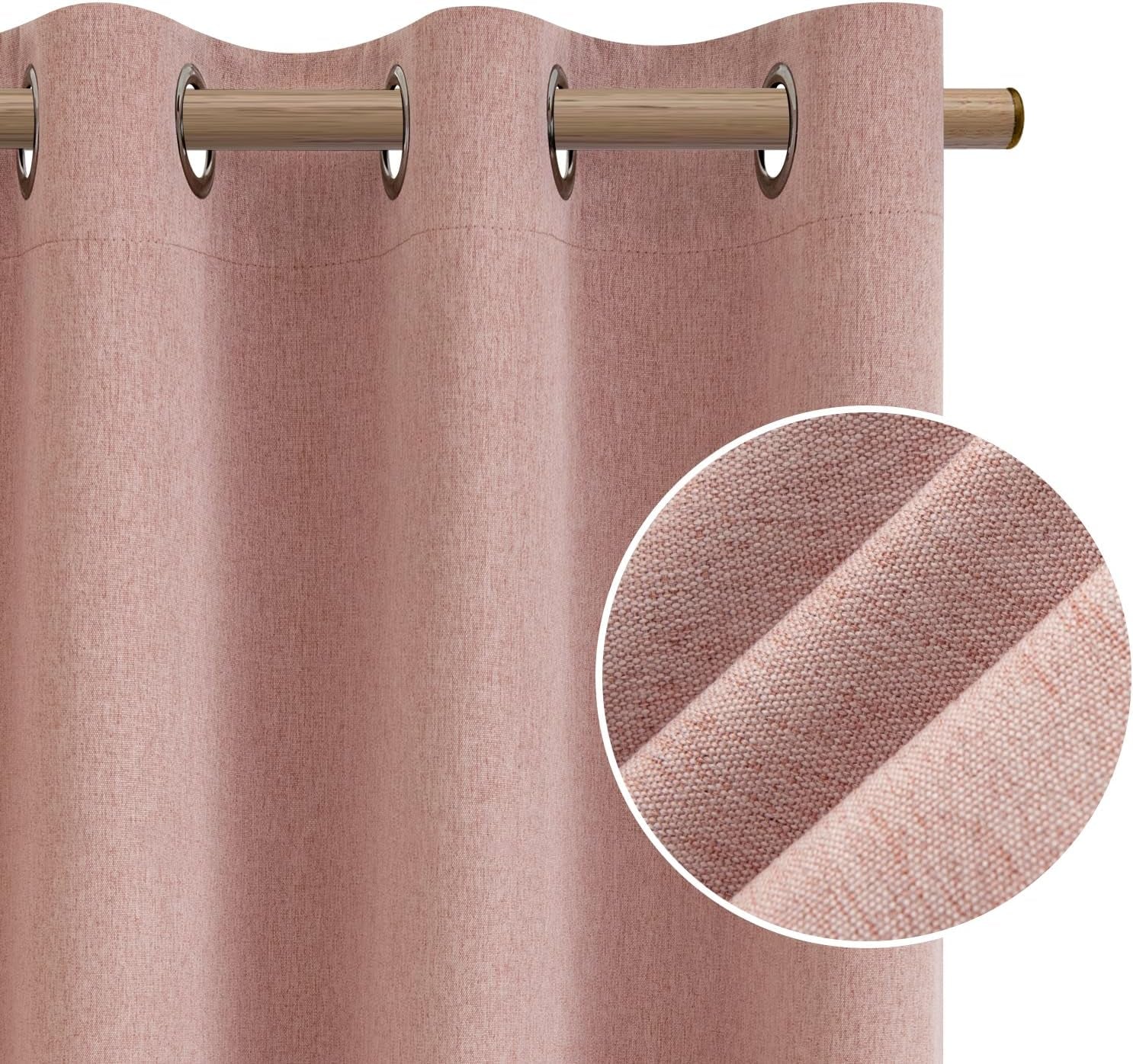 HOMEIDEAS 100% Blackout Linen Curtains for Bedroom 84 Inches Long 2 Panels Blush Pink Curtains Full Black Out Thermal Insulated Grommet Window Curtains/Drapes with Liner for Nursery  HOMEIDEAS   