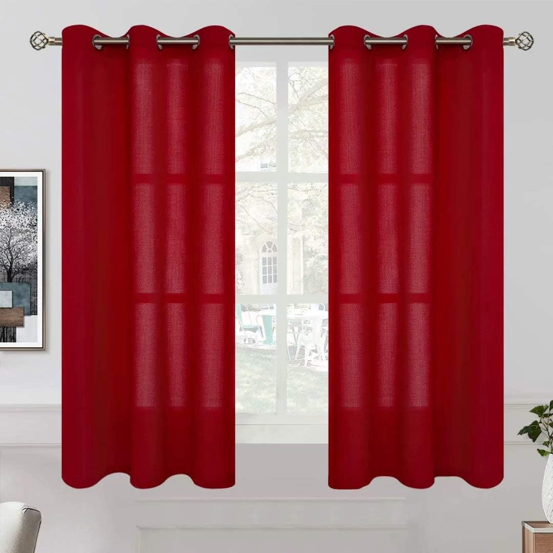Bgment Natural Linen Look Semi Sheer Curtains for Bedroom, 52 X 54 Inch White Grommet Light Filtering Casual Textured Privacy Curtains for Bay Window, 2 Panels  BGment Jester Red 42W X 63L 