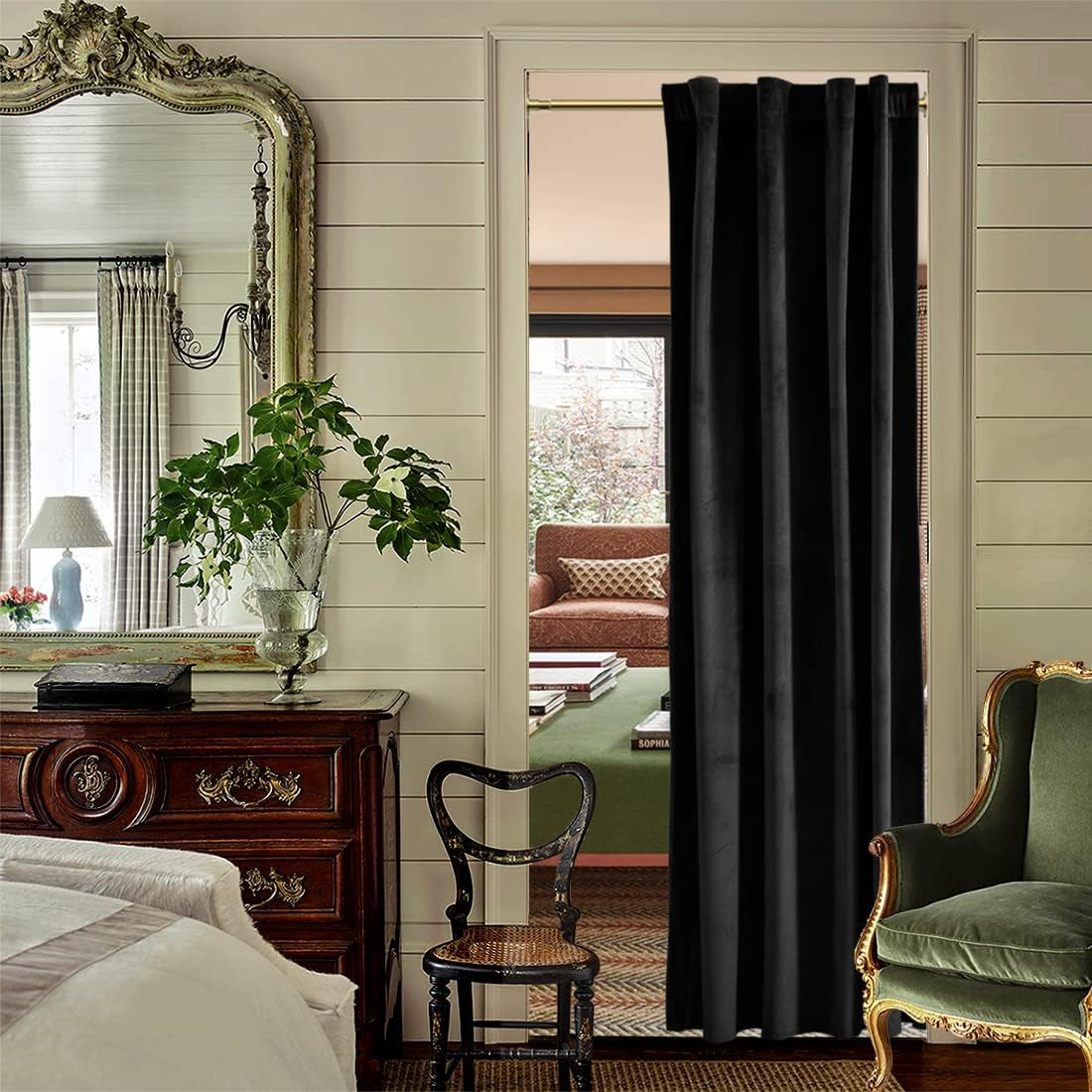 XTMYI Velvet Blackout Door Curtain Panels for Bedroom,Thermal Insulated Winter Warm Back Tab Rod Pocket Black Out Cover Doorway Curtains Privacy/Window Drapes,80 Inch Length  XTMYI TEXTILE   