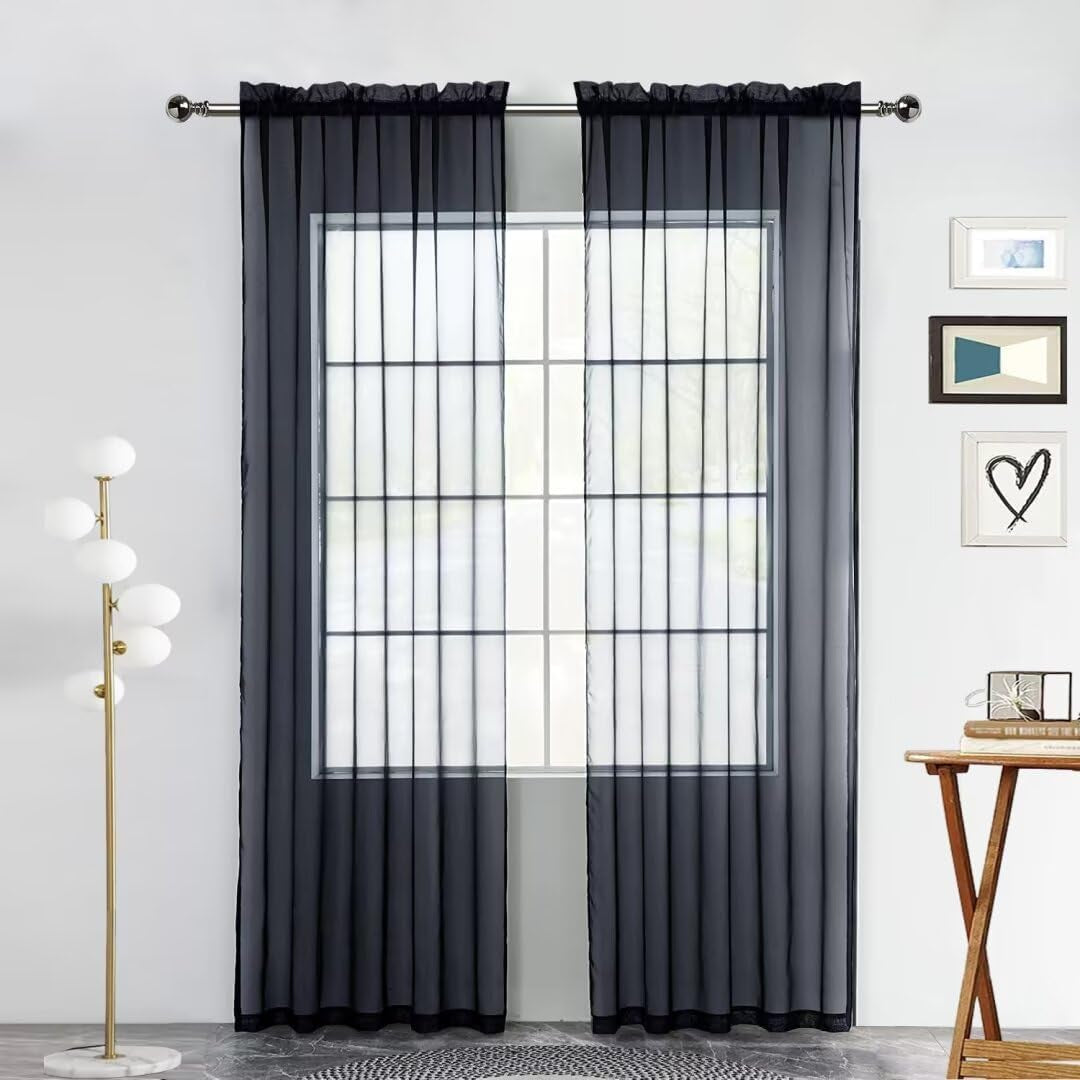 Spacedresser Basic Rod Pocket Sheer Voile Window Curtain Panels White 1 Pair 2 Panels 52 Width 84 Inch Long for Kitchen Bedroom Children Living Room Yard(White,52 W X 84 L)  Lucky Home Charcoal Grey 52 W X 63 L 