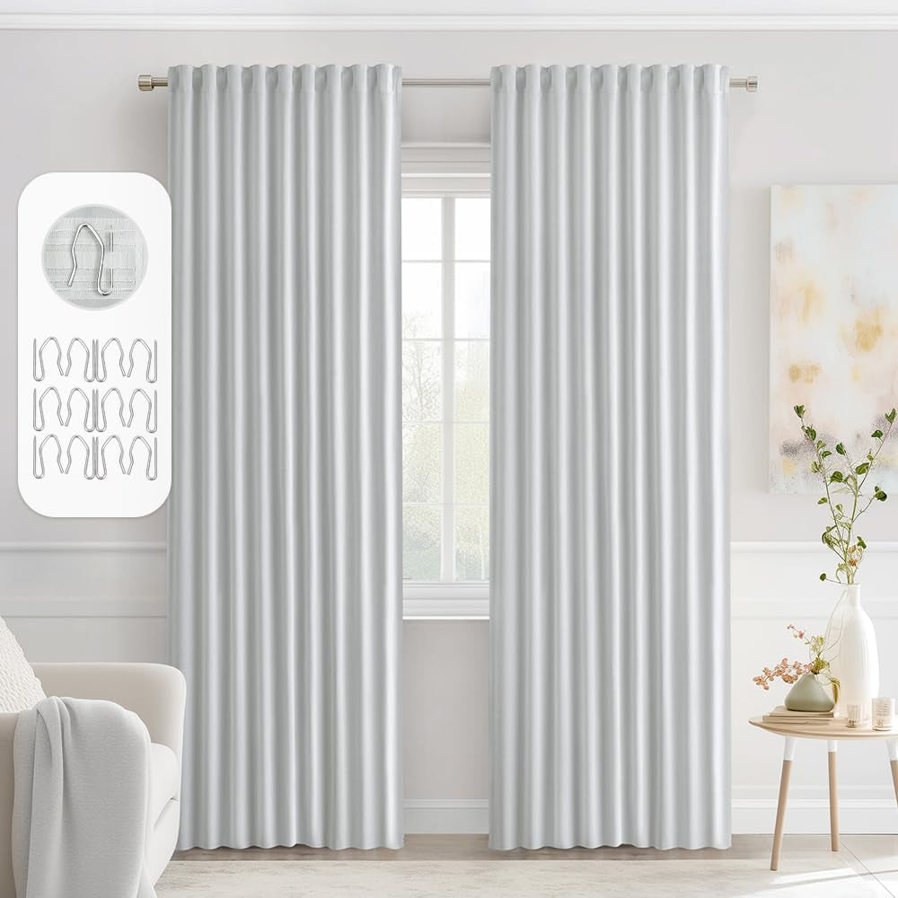 MIULEE 2 Panels Back Tab Blackout Curtains 96 Inch Long for Living Room Bedroom, Black Rod Pocket/Pinch Pleated Thermal Insulated Room Darkening Light Blocking Floor to Ceiling Curtains/Drapes  MIULEE Greyish White W52" X L90" 