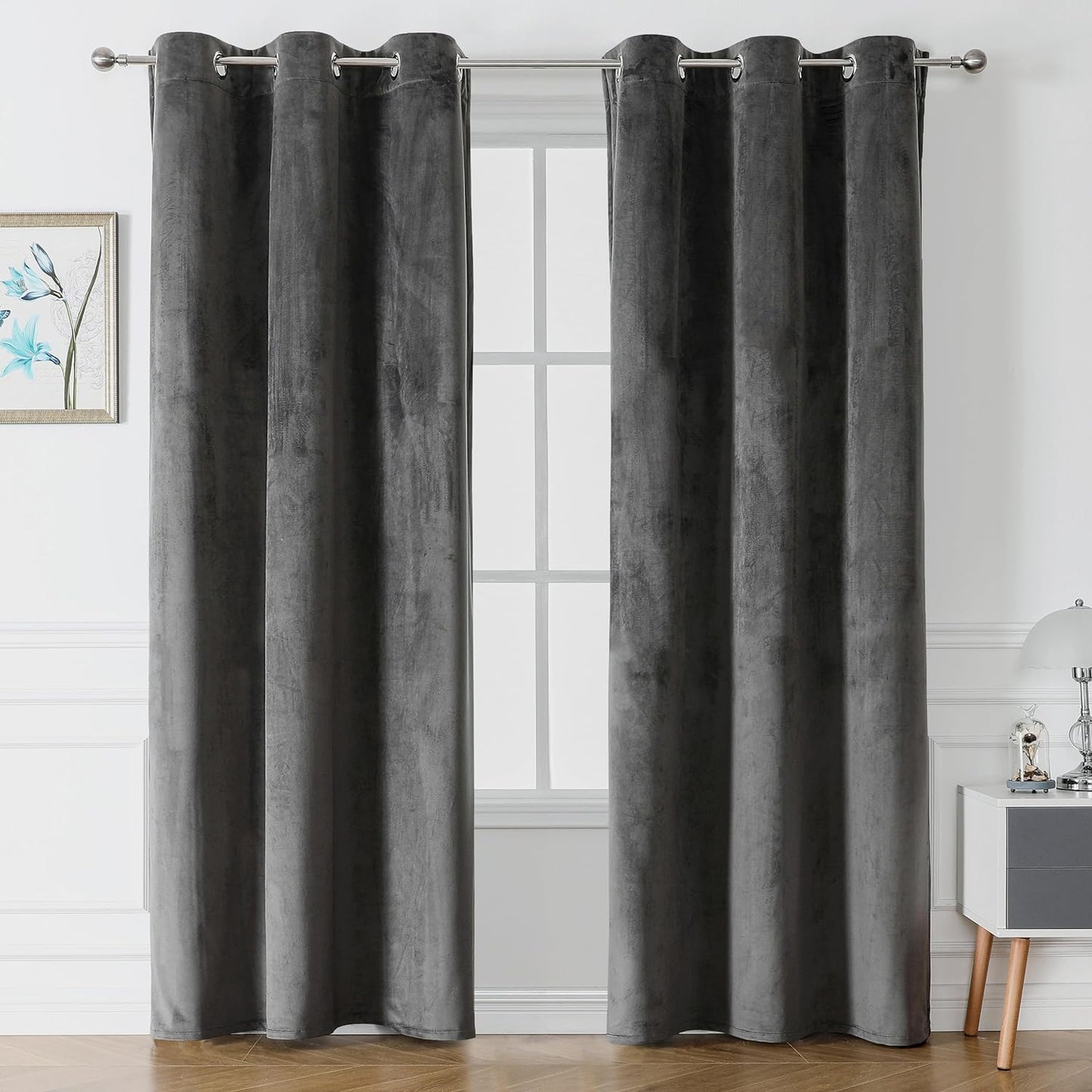 Victree Velvet Curtains for Bedroom, Blackout Curtains 52 X 84 Inch Length - Room Darkening Sun Light Blocking Grommet Window Drapes for Living Room, 2 Panels, Navy  Victree Dark Grey 42 X 72 Inches 