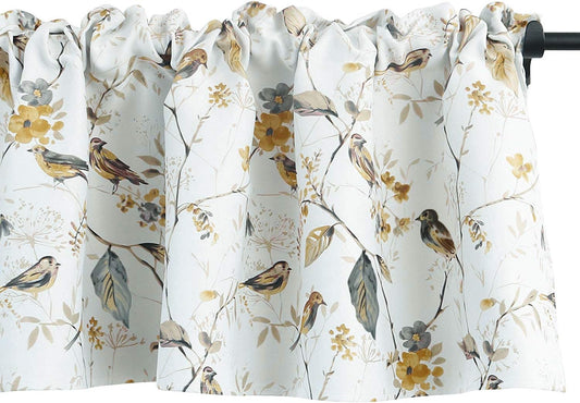 VOGOL Lovely Birds Vines Printed Window Curtains Valance, Rod Pocket Valances for Windows for Kitchen Farmhouse, 52 X 18 Inch, Gray  YouYee Grey 18.00" X 52.00" 