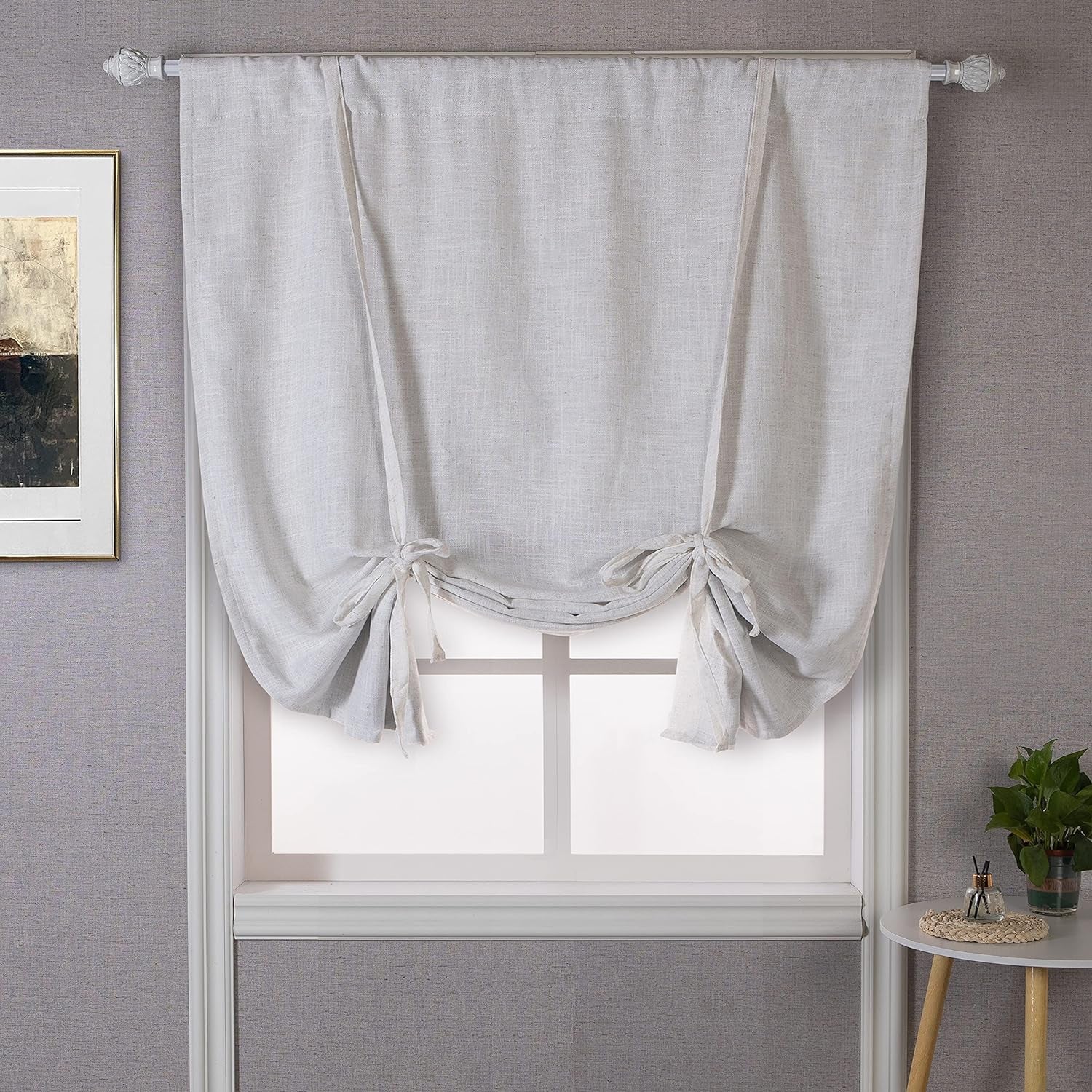 Driftaway Blackout Linen Textured Solid Basic Room Darkening Thermal Insulated Tie up Adjustable Balloon Rod Pocket Linen Curtains for Small Window 25 Inch by 47 Inch Light Linen  DriftAway Ivory 45"X63" 