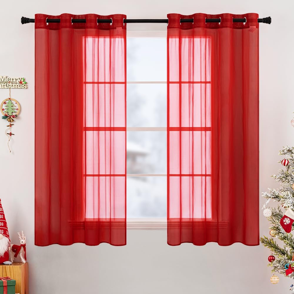 MIULEE 2 Panels Farmhouse Solid Color Beige Sheer Curtains Elegant Grommet Window Voile Panels/Drapes/Treatment for Bedroom Living Room (54X84 Inch)  MIULEE Haute Red 54''W X 54''L 