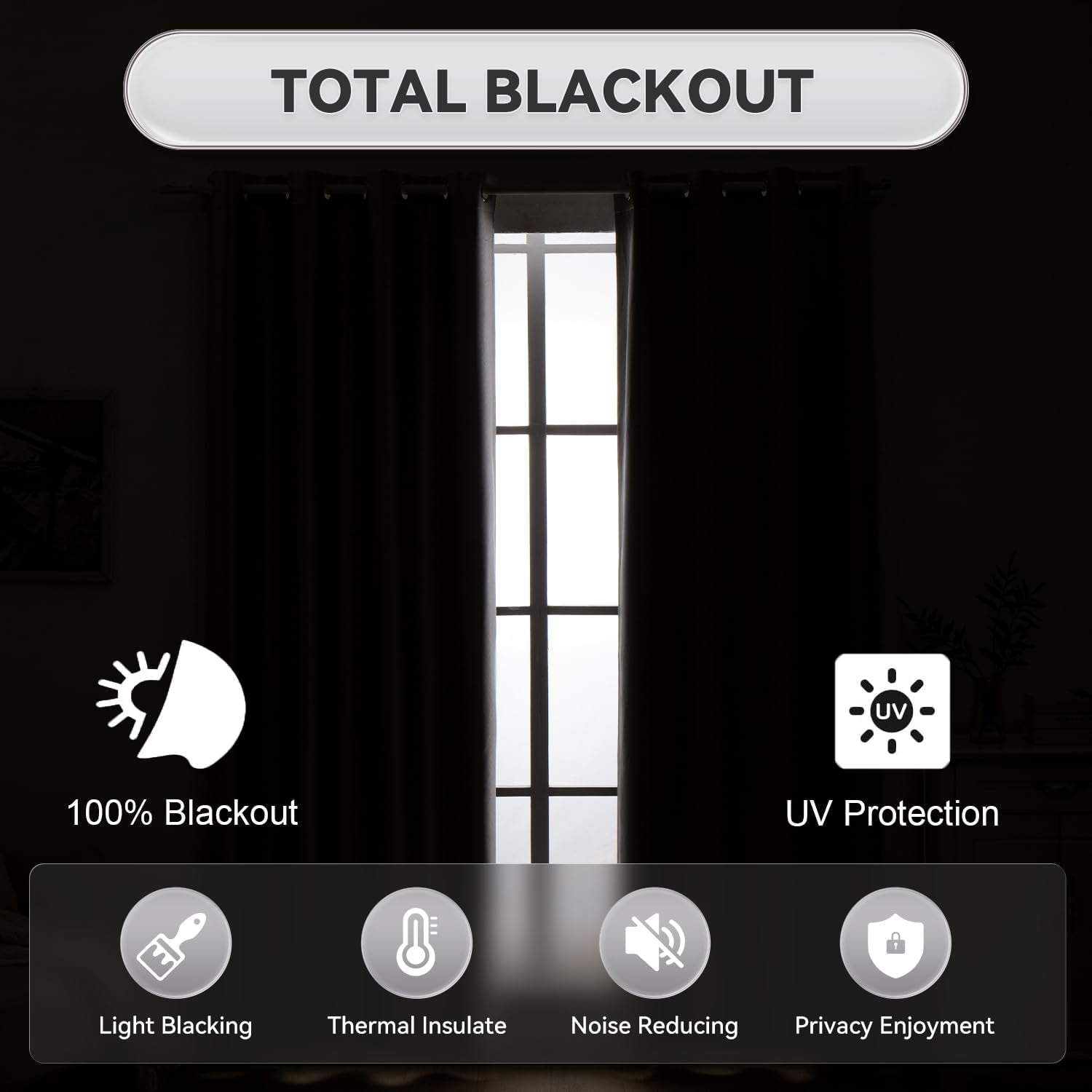Silver 100% Blackout Curtains for Bedroom, 3 Thick Layers Thermal Insulated Black Out Window Curtains, Full Room Darkening Noise Reducing Grommet Curtains with Black Liner (52 X 84 Inch, 2 Panels)  CZL   