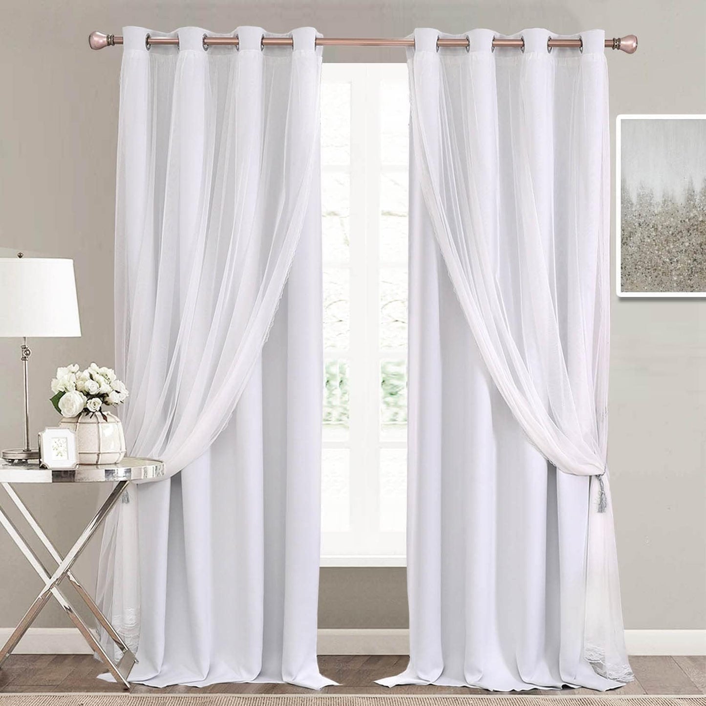 Pink Blackout Curtains 84 Inch Length - Double Layers Princess Girls Curtains & Draperies Panels for Kids Bedroom Living Room Nursery Pink Lace Hem Room Darkening Curtains, 2 Pcs  SOFJAGETQ Greyish White 52 X 90 
