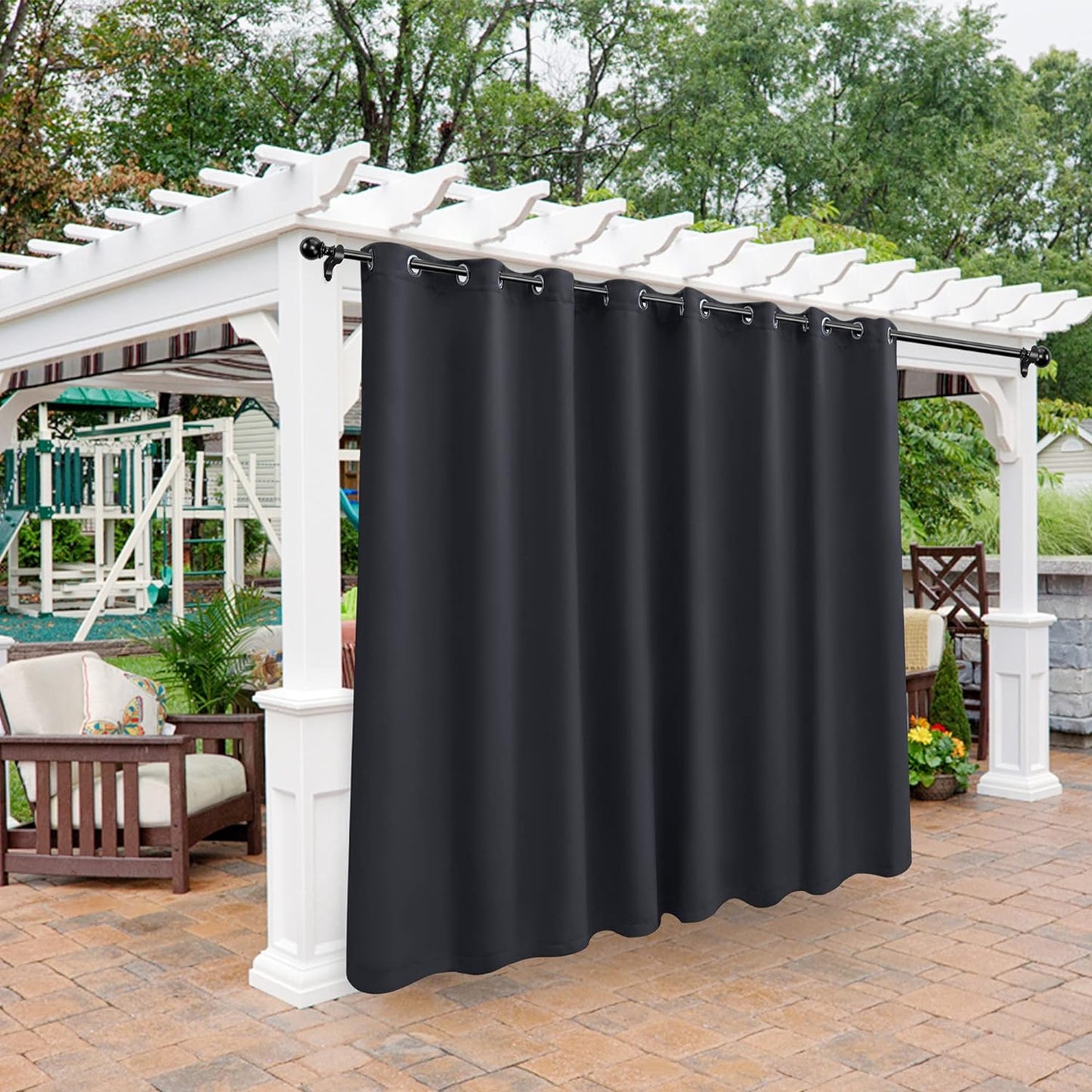 BONZER Outdoor Curtains for Patio Waterproof - Light Blocking Weather Resistant Privacy Grommet Blackout Curtains for Gazebo, Porch, Pergola, Cabana, Deck, Sunroom, 1 Panel, 52W X 84L Inch, Silver  BONZER Dark Grey 120W X 95 Inch 