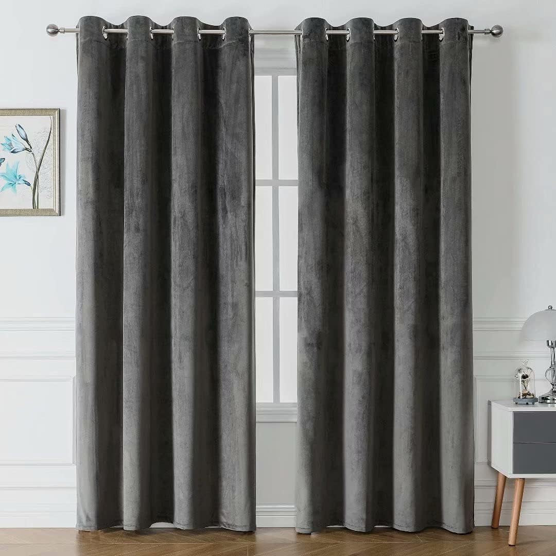 Victree Velvet Curtains for Bedroom, Blackout Curtains 52 X 84 Inch Length - Room Darkening Sun Light Blocking Grommet Window Drapes for Living Room, 2 Panels, Navy  Victree Dark Grey 52 X 96 Inches 