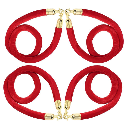 Novelbee 4Pcs Red Velvet Stanchion Ropes with Gold Hooks,10 Feet Stanchion Queue Barrier Ropes,Crowd Control Velvet Rope Safety Barriers for Party Decorations