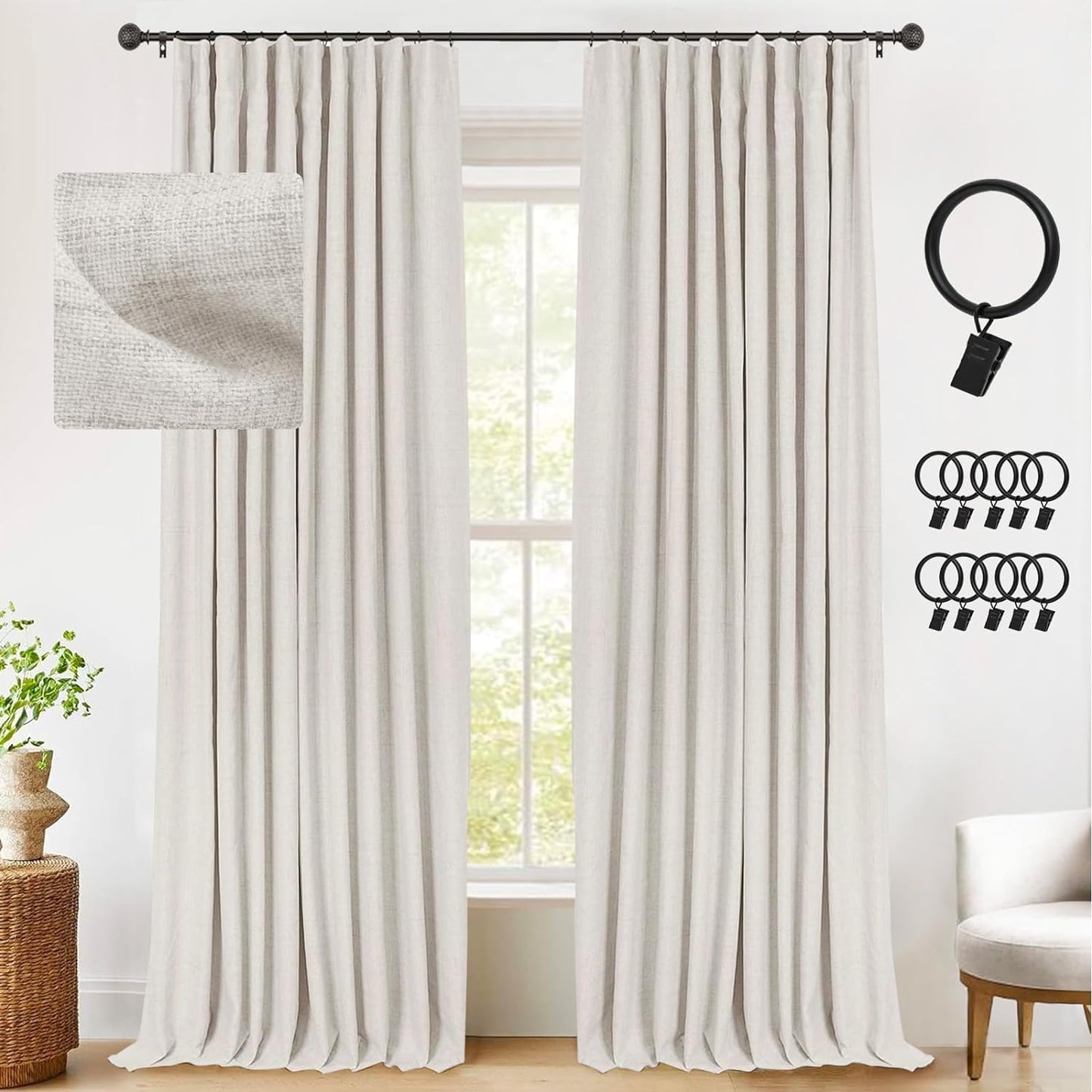 INOVADAY Linen Blackout Curtains 96 Inches Long, Thermal Insulated Black Out Curtains & Drapes for Living Room Bedroom (W50 X L96 1 Panels, Beige)  INOVADAY Beige 50"W X 96"L 