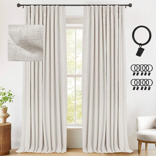 INOVADAY Linen Blackout Curtains 96 Inches Long, Thermal Insulated Black Out Curtains & Drapes for Living Room Bedroom (W50 X L96 1 Panels, Beige)  INOVADAY Beige 50"W X 96"L 