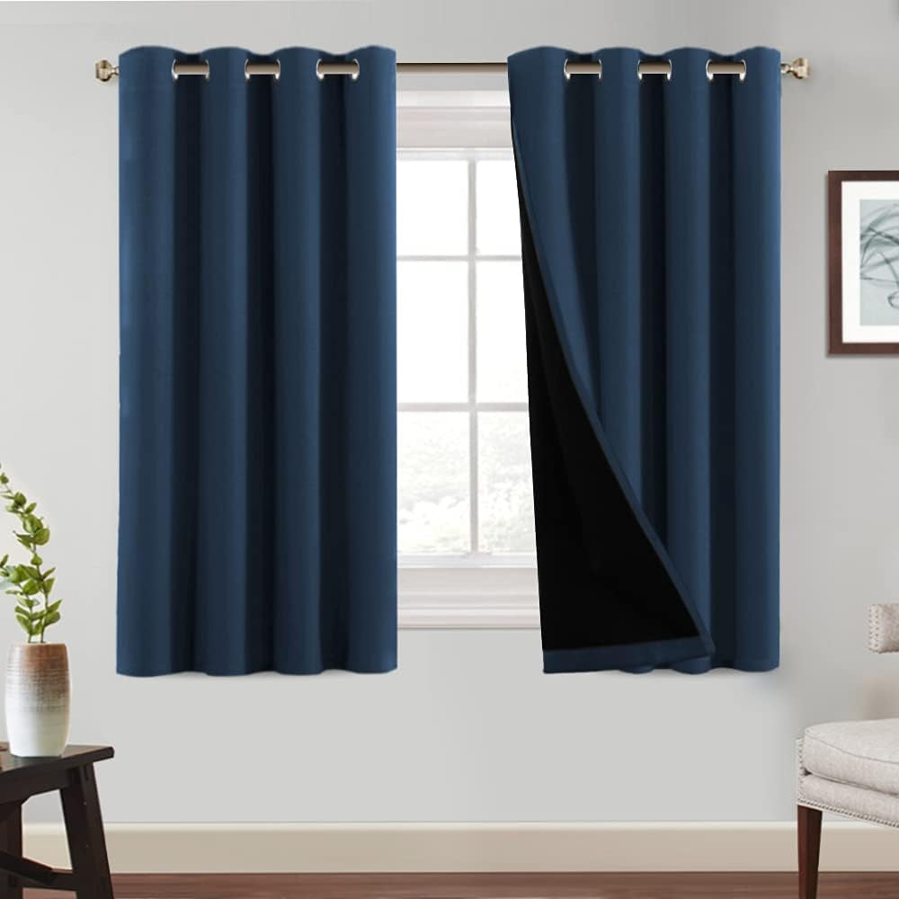 Princedeco 100% Blackout Curtains 84 Inches Long Pair of Energy Smart & Noise Blocking Out Drapes for Baby Room Window Thermal Insulated Guest Room Lined Window Dressing(Desert Sage, 52 Inches Wide)  PrinceDeco Navy Blue 52"W X54"L 