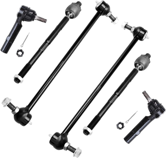 Detroit Axle - Front 6Pc Tie Rods Kit for Chevrolet Traverse Buick Enclave GMC Acadia Limited Saturn Outlook, 4 Suspension Outer & Inner Tie Rod Ends 2 Sway Bar Links Replacement