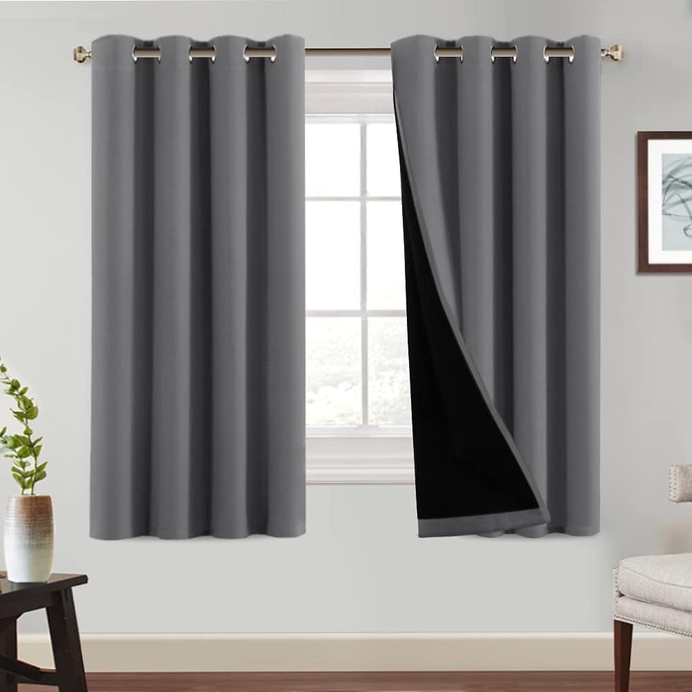 Princedeco 100% Blackout Curtains 84 Inches Long Pair of Energy Smart & Noise Blocking Out Drapes for Baby Room Window Thermal Insulated Guest Room Lined Window Dressing(Desert Sage, 52 Inches Wide)  PrinceDeco Grey 52"W X63"L 