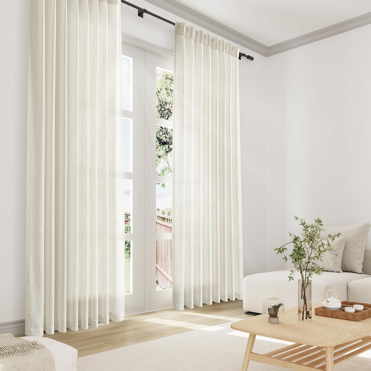 Joywell Linen Pinch Pleated Window Curtains 96 Inches Long,Back Tab Clip Rings Light Filtering Drapes with Hooks for Master Bedroom Living Room Decor,W50 X L96,Natural Beige,2 Panels Set 8 FT  Joywell   