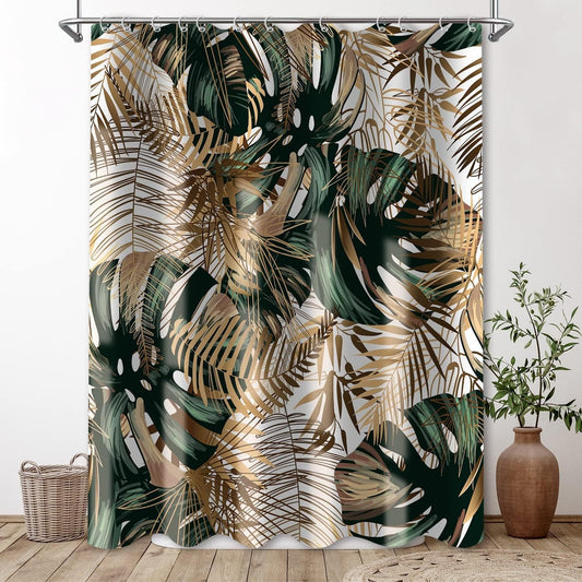 Green Hawaii Tropical Shower Curtain Tropical Leaves Plant Shower Fabric Shower Curtains for Bathroom Botanical Jungle Shower Curtain Set with 12 Hocks, 72X72 Inch