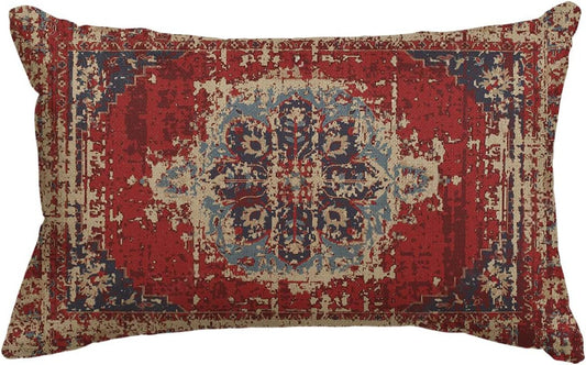 AVOIN Colorlife Boho Red Throw Pillow Cover, 12 X 20 Inch Bohemia Ethnic Style Carpet Pattern Cushion Case for Sofa Couch