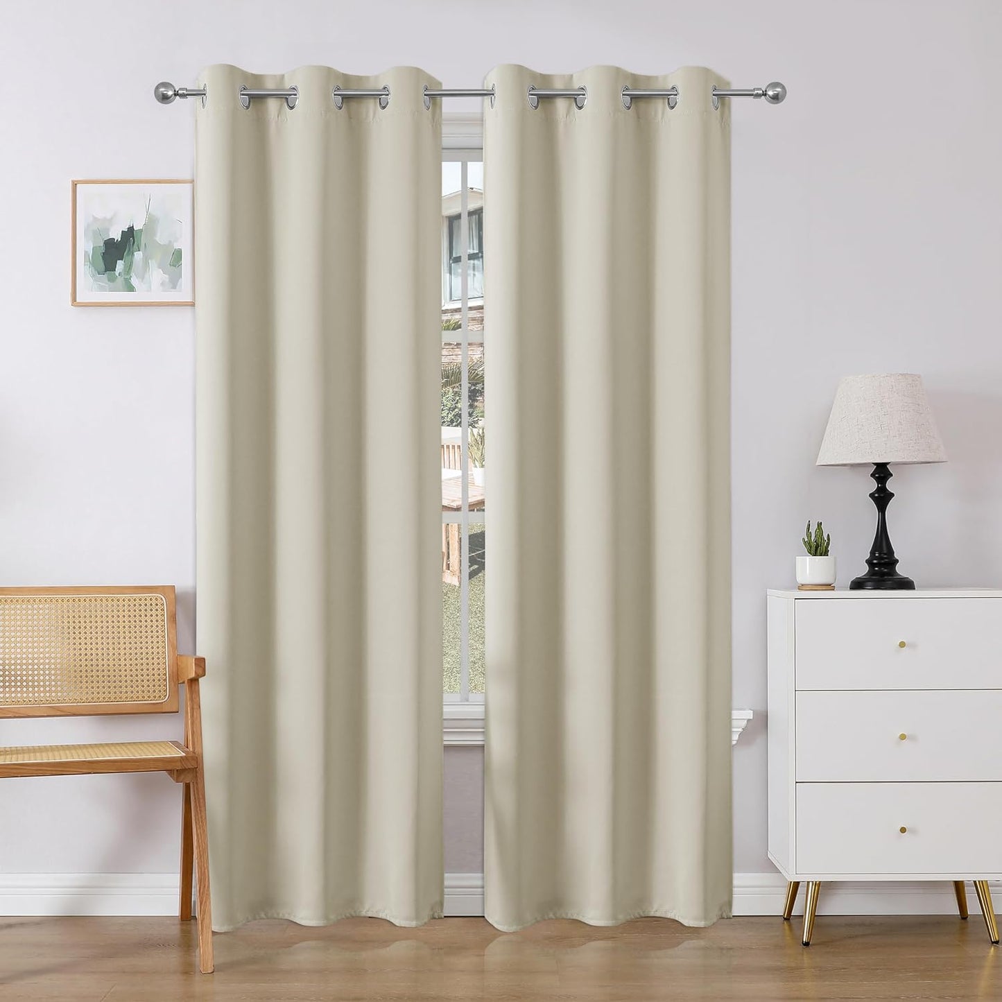 Joydeco Blackout Curtains 84 Inch Length 2 Panels Set, Thermal Insulated Long Curtains& Drapes 2 Burg, Room Darkening Grommet Curtains for Bedroom Living Room Window (Black, W52 X L84 Inch)  Joydeco Light Beige 40W X 78L Inch X 2 Panels 