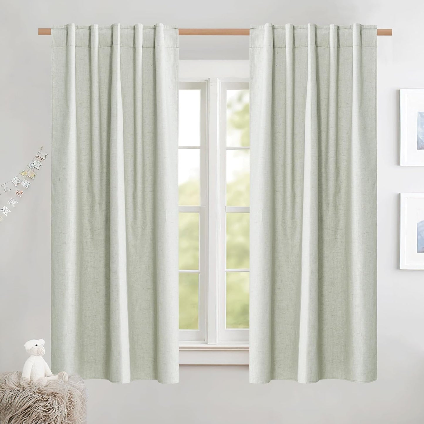NICETOWN 100% Blackout Linen Curtains for Living Room with Thermal Insulated White Liner, Ivory, 52" Wide, 2 Panels, 84" Long Drapes, Back Tab Retro Linen Curtains Vertical Drapes Privacy for Bedroom  NICETOWN Sage Green W42 X L63 