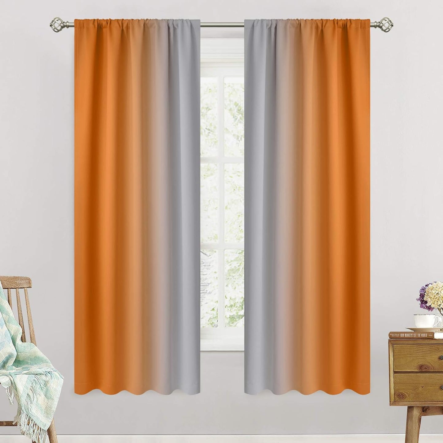 Simplehome Ombre Room Darkening Curtains for Bedroom, Light Blocking Gradient Purple to Greyish White Thermal Insulated Rod Pocket Window Curtains Drapes for Living Room,2 Panels, 52X84 Inches Length  SimpleHome Orange 52W X 63L / 2 Panels 