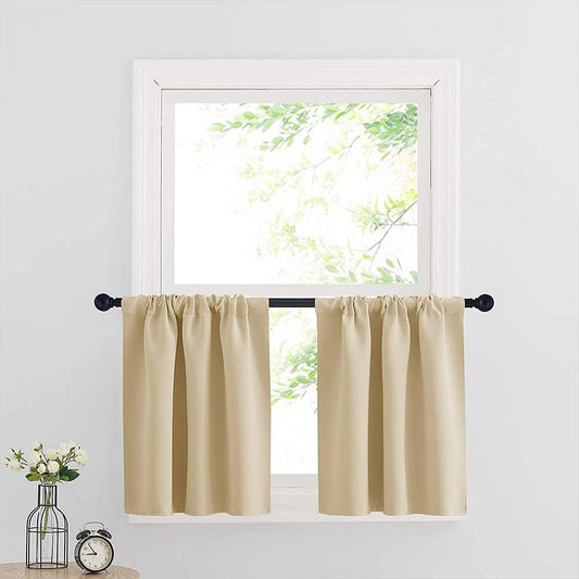 RYB HOME Thermal Insulated Small Window Curtains Short Drapes for Nursery Bathroom Kitchen Laundry RV Basement, 29 Inch Wide by 24 in Long, Biscotti Beige, 2 Panels  RYB HOME   