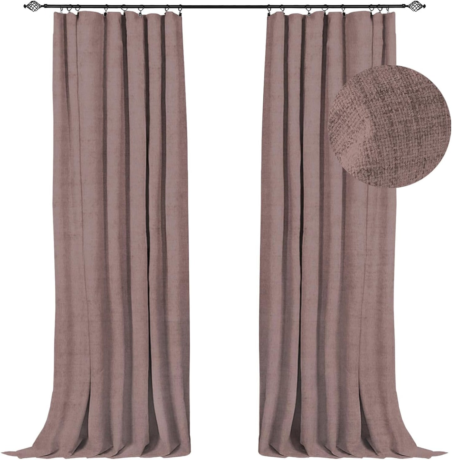 100% Blackout Shield Blackout Curtains for Bedroom 84 Inch Length 2 Panels Set, Clip Rings/Rod Pocket Faux Linen Blackout Curtains, Thermal Insulated Curtains for Living Room, Beige, 50Wx84L  100% Blackout Shield Light Coral 50''W X 108''L 