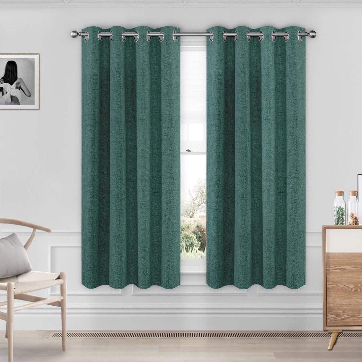CUCRAF Full Blackout Window Curtains 84 Inches Long,Faux Linen Look Thermal Insulated Grommet Drapes Panels for Bedroom Living Room,Set of 2(52 X 84 Inches, Light Khaki)  CUCRAF Hunter Green 52 X 63 Inches 
