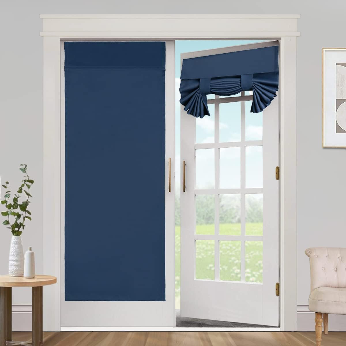 Blackout Curtains for French Doors - Thermal Insulated Tricia Door Window Curtain for Patio Door, Self Stick Tie up Shade Energy Efficient Double Door Blind, 26 X 68 Inches, 1 Panel, Sage  L.VICTEX Navy 2 