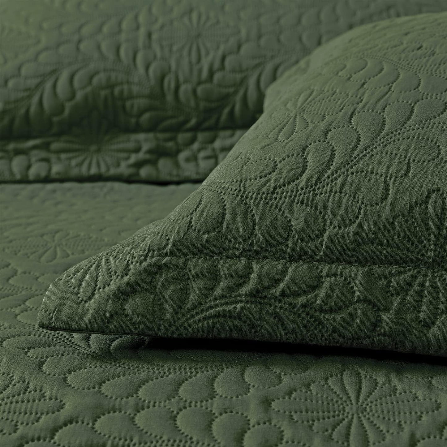 EXQ Home Quilt Set Full/Queen Size Olive Green 3 Piece,Lightweight Coverlet Modern Style Wheat Pattern Bedspread Set(1 Quilt,2 Pillow Shams)