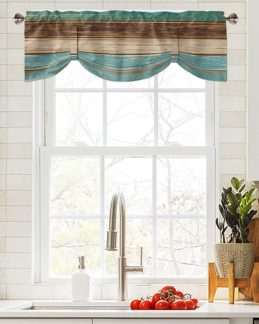 Turquoise Kitchen Curtains, Teal Valances for Windows, Wood Board Valance Curtains, Tie up Short Curtains Rod Pocket Bathroom Curtains Window, Kitchen Window Curtains over Sink, Valances for Kitchen