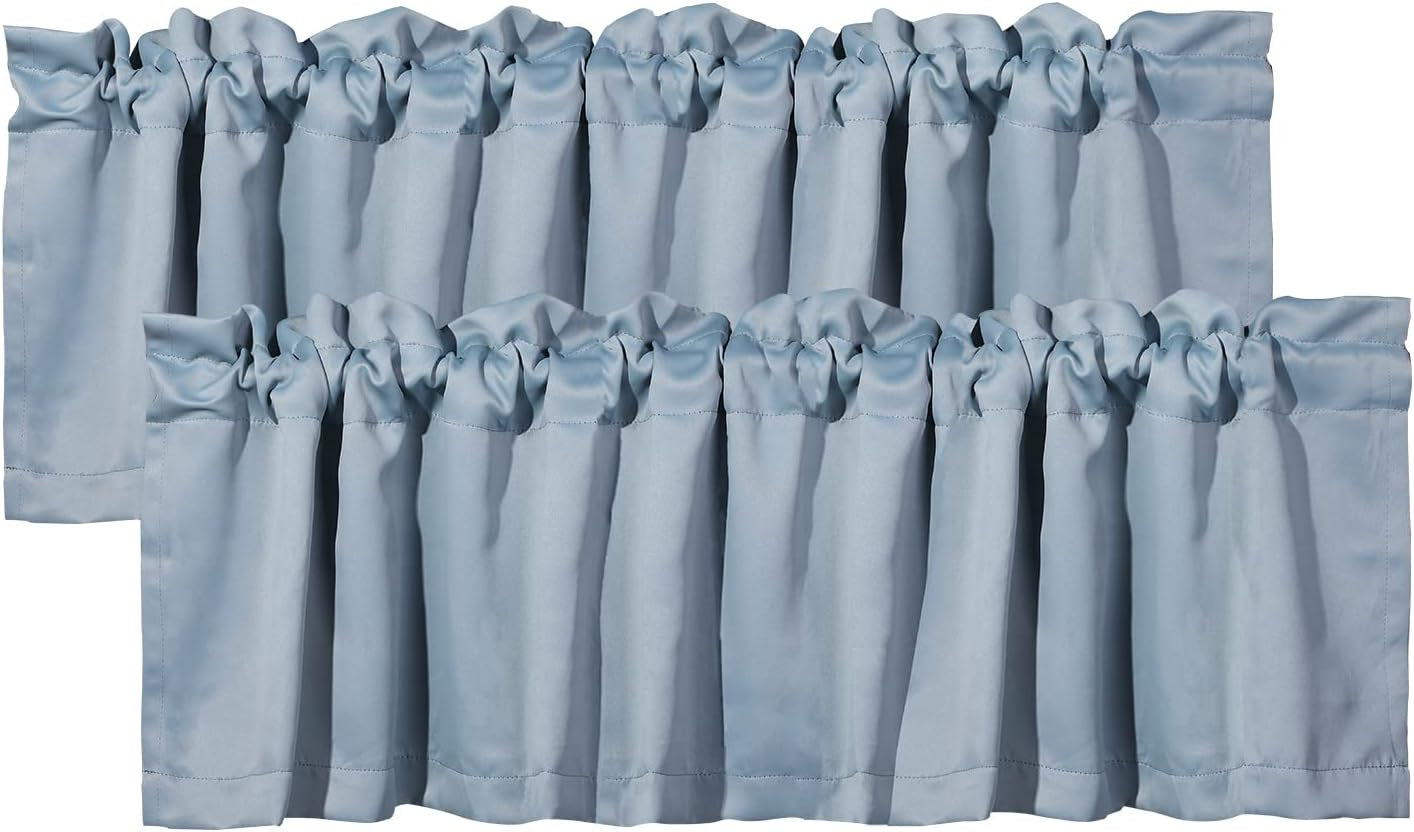 2 Panels Curtain Valances for Windows,52In X18In Blackout Window Treatment Valances,Decorative Valances with 1.9In Rod Pockets,Brown Flower  Athootita Valances- Stone Blue  