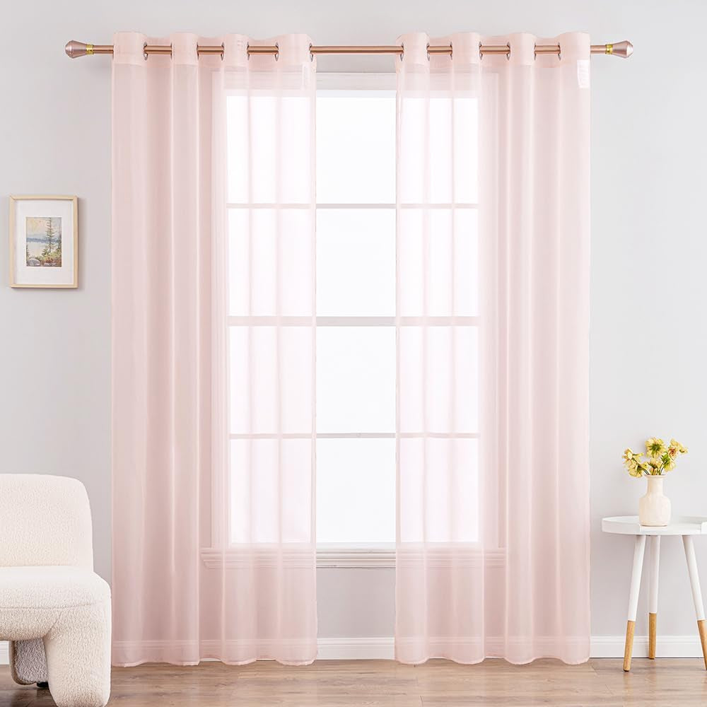 MIULEE 2 Panels Farmhouse Solid Color Beige Sheer Curtains Elegant Grommet Window Voile Panels/Drapes/Treatment for Bedroom Living Room (54X84 Inch)  MIULEE Light Pink 54''W X 84''L 