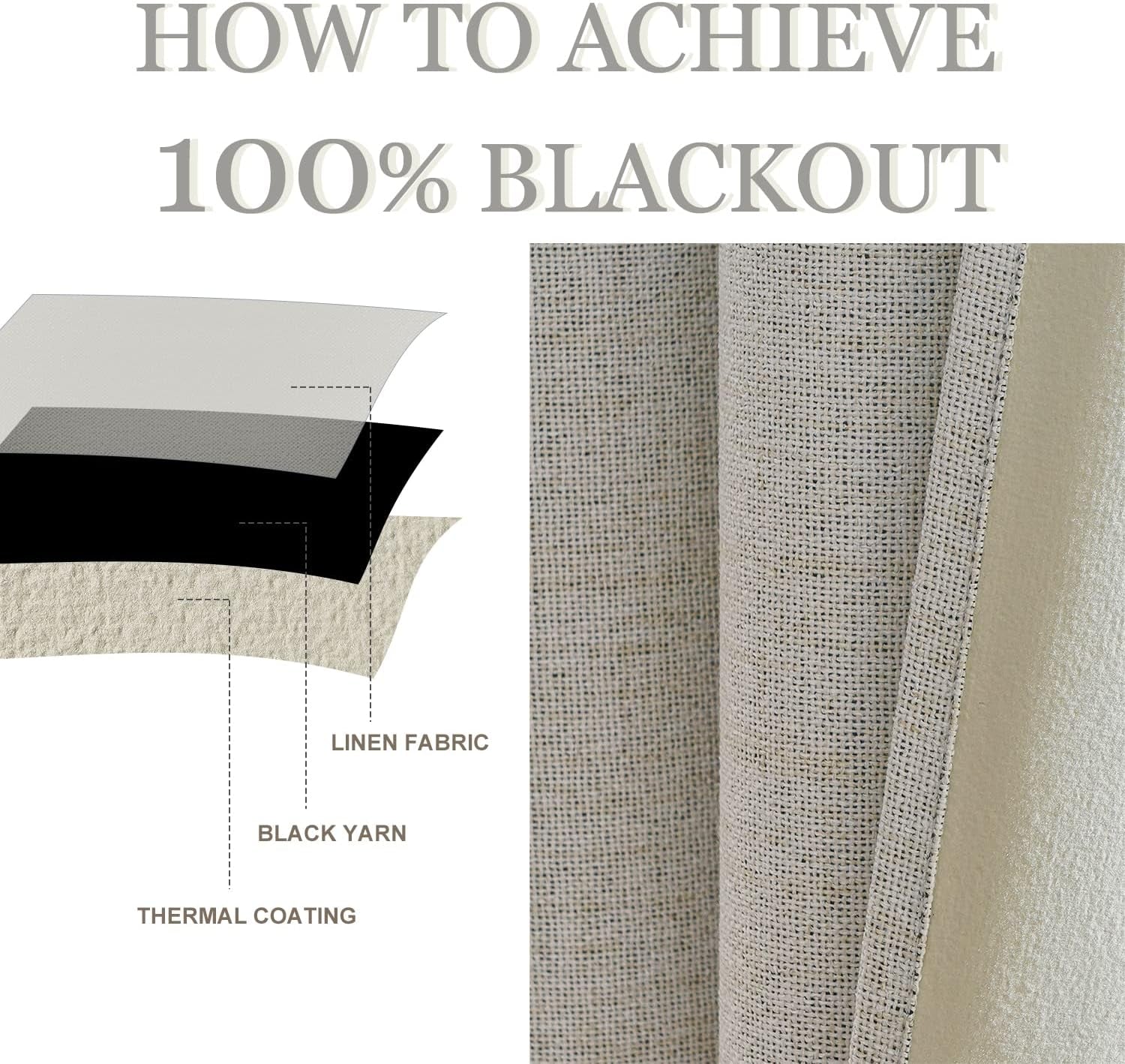 Topfinel Blackout Curtains,Linen 100% Black Out Curtains for Bedroom,Textured Thermal Insulated Window Curtains Drapes for Living Room 84 Inch Rod Pocket,Energy Efficient Curtains,2 Panels Set,Natural  Top Fine   