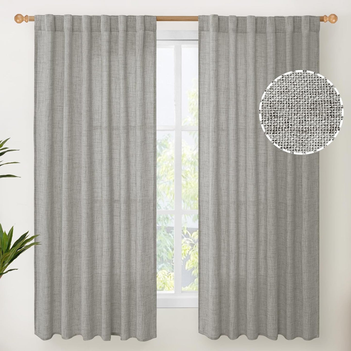 Youngstex Natural Linen Curtains 72 Inch Length 2 Panels for Living Room Light Filtering Textured Window Drapes for Bedroom Dining Office Back Tab Rod Pocket, 52 X 72 Inch  YoungsTex Dark Grey 52W X 63L 