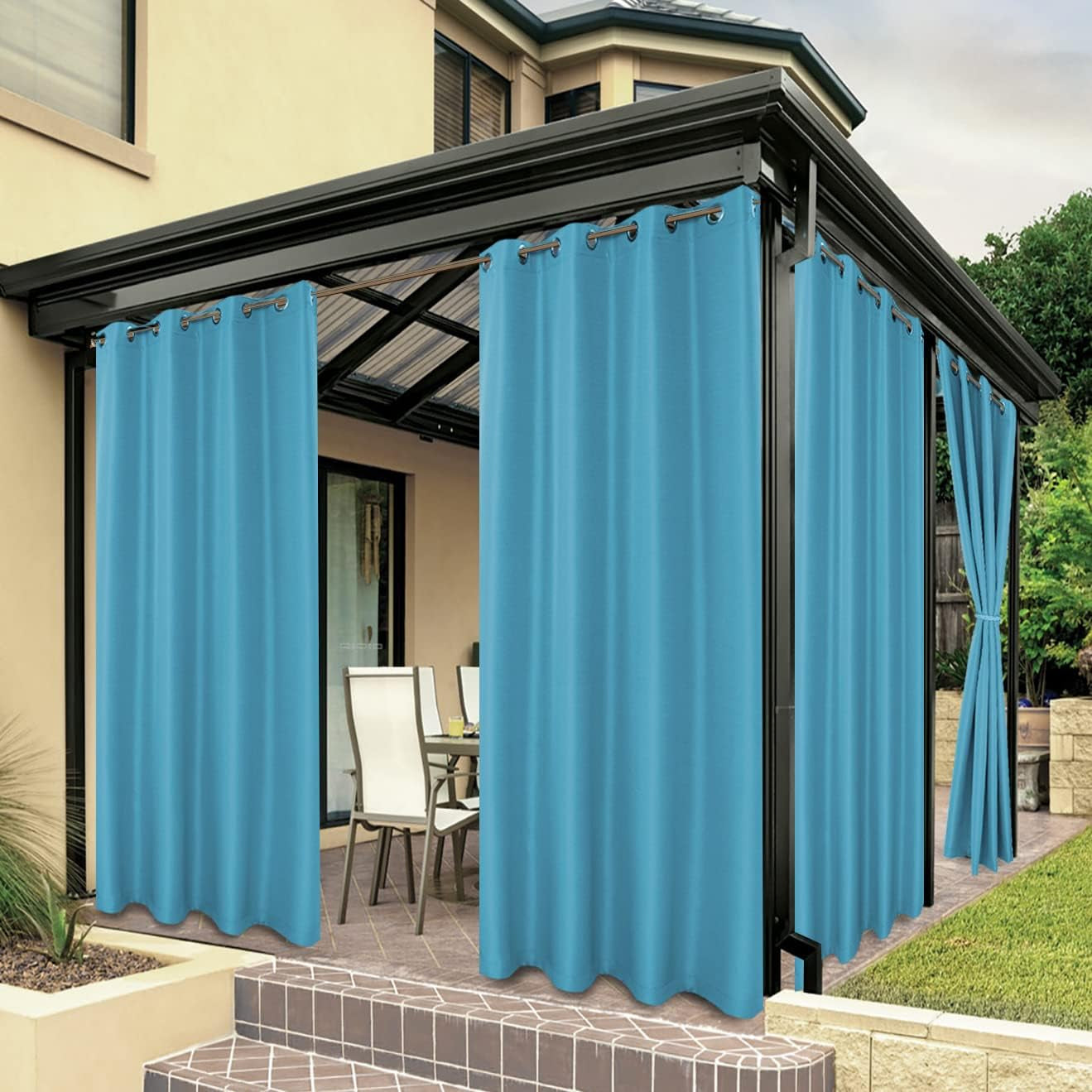BONZER Outdoor Curtains for Patio Waterproof, Premium Thick Privacy Weatherproof Grommet outside Curtains for Porch, Gazebo, Deck, 1 Panel, 54W X 84L Inch, White  BONZER Teal 84W X 84L Inch 