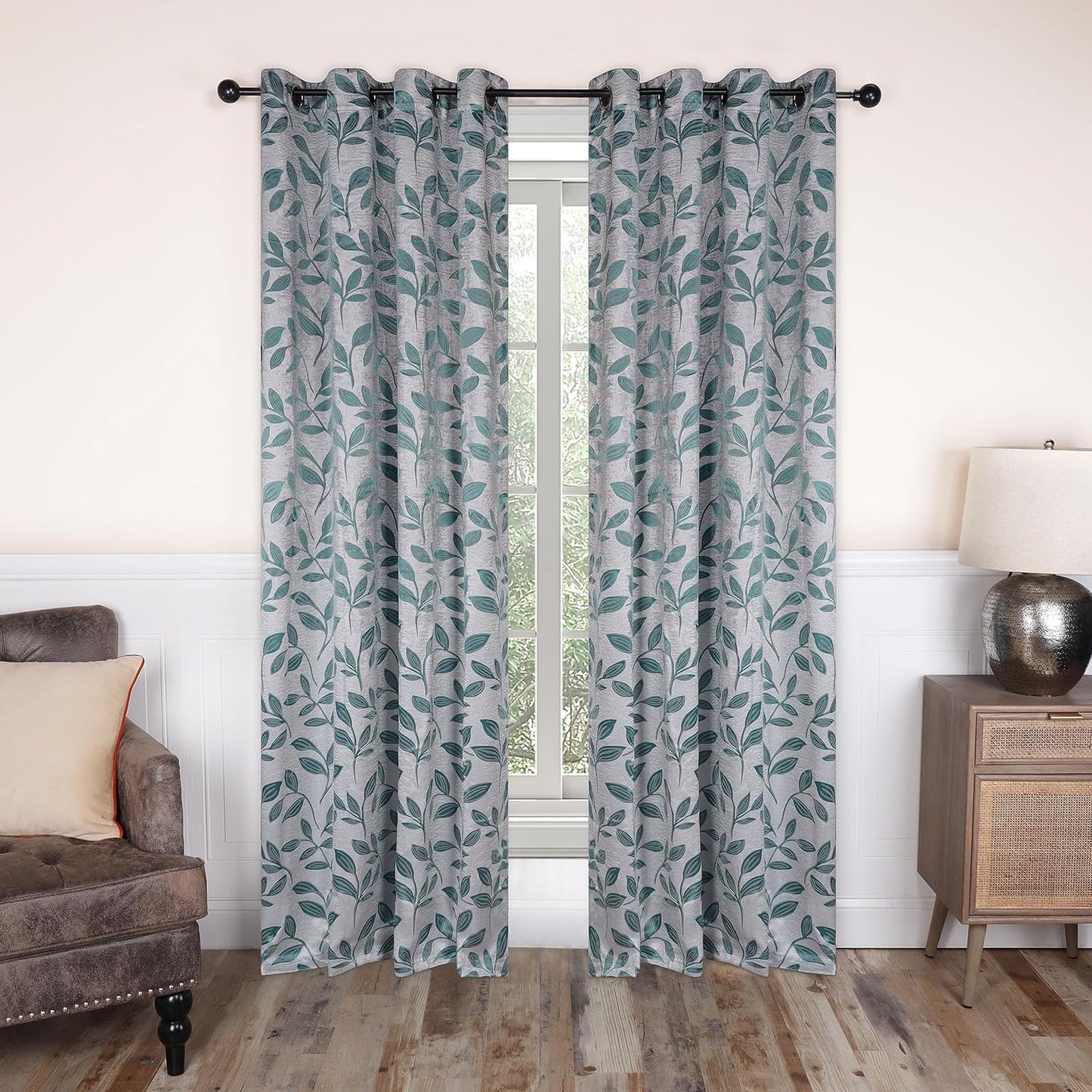Superior Blackout Curtains, Room Darkening Window Accent for Bedroom, Sun Blocking, Thermal, Modern Bohemian Curtains, Leaves Collection, Set of 2 Panels, Rod Pocket - 52 in X 63 In, Nickel Black  Home City Inc. Teal 52 In X 72 In (W X L) 