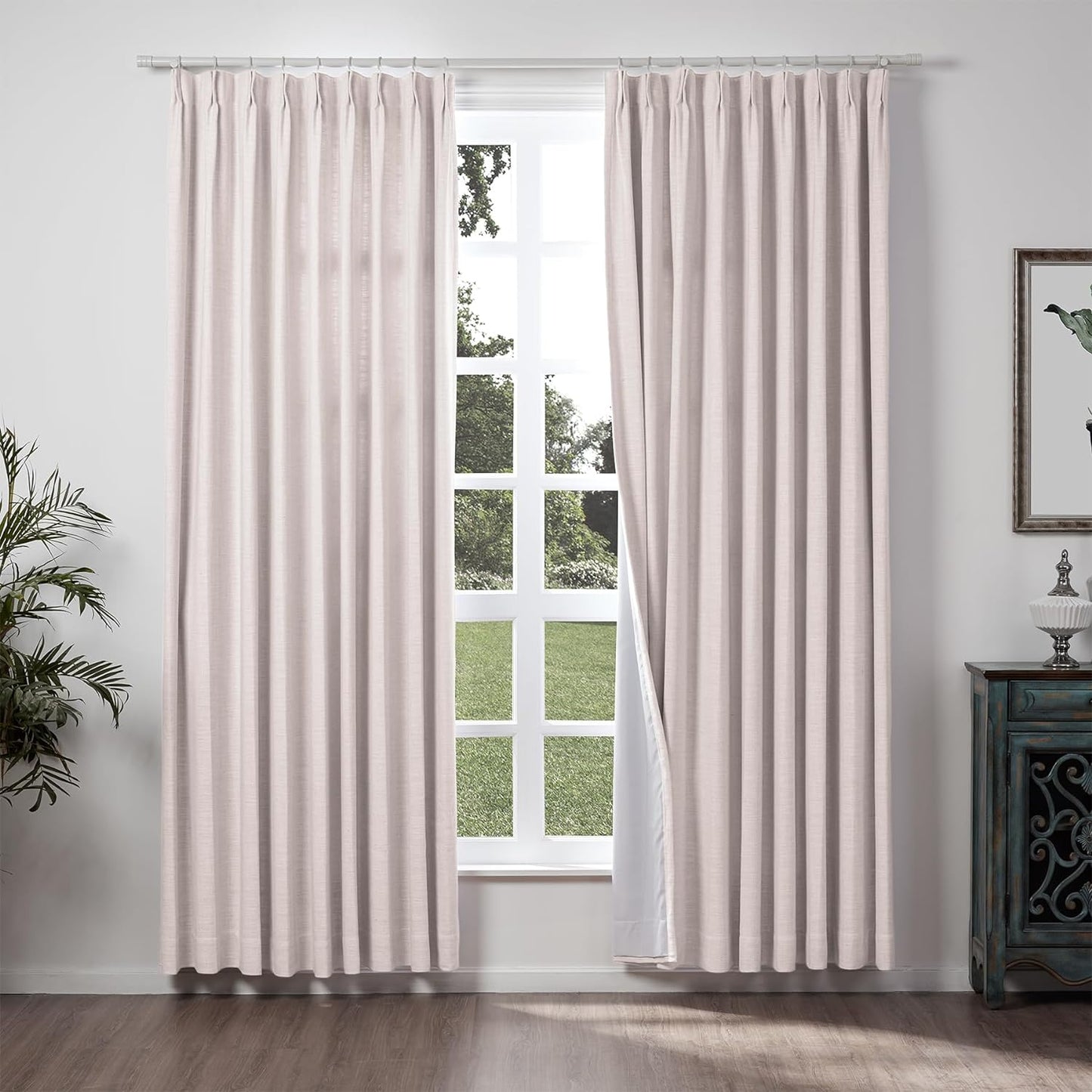 Chadmade 50" W X 63" L Polyester Linen Drape with Blackout Lining Pinch Pleat Curtain for Sliding Door Patio Door Living Room Bedroom, (1 Panel) Sand Beige Tallis Collection  ChadMade Pink Lemonade (19) 100Wx96L 