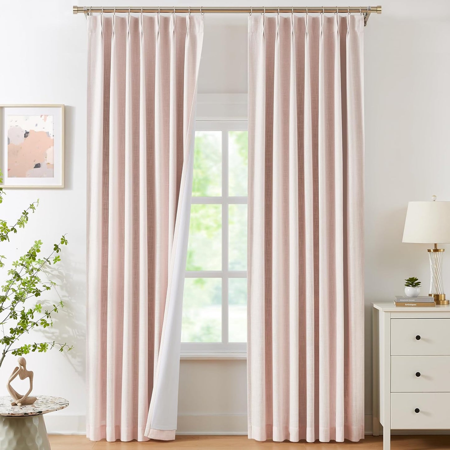 WEST LAKE Extra Long 9 Ft Bailey Linen Pinch Pleat Full Blackout Curtains 108 Inches Length,Natural Pinch Pleated Panels with Back Tabs,Rustic Window Treatment Bedroom Living Room,40"Wx108"Lx2,Natural  WEST LAKE Pink 40"X102"X2 