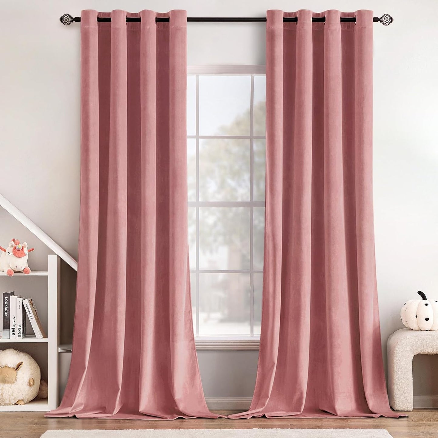 MIULEE Velvet Curtains Olive Green Elegant Grommet Curtains Thermal Insulated Soundproof Room Darkening Curtains/Drapes for Classical Living Room Bedroom Decor 52 X 84 Inch Set of 2  MIULEE Blush Pink W52 X L96 