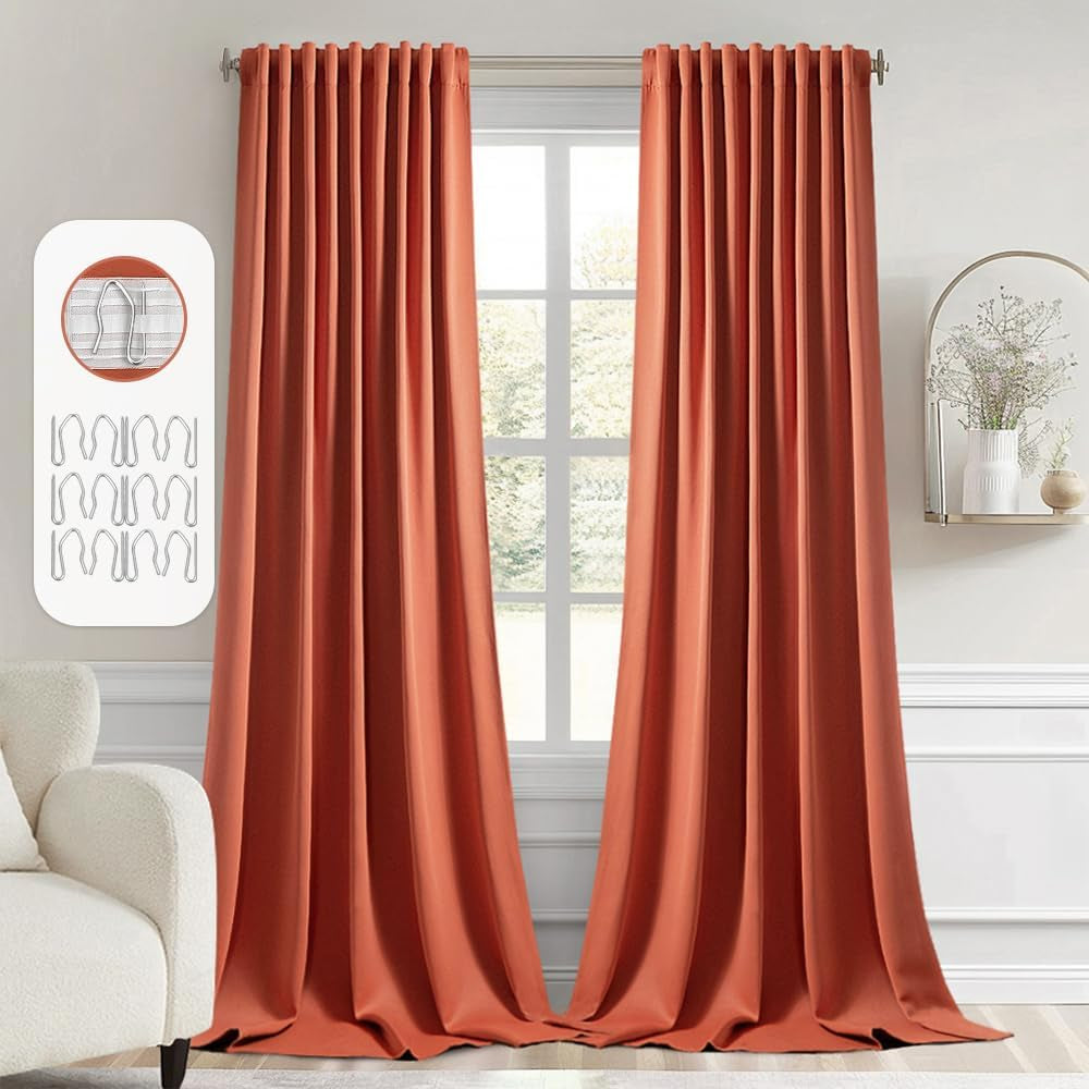 MIULEE 2 Panels Back Tab Blackout Curtains 96 Inch Long for Living Room Bedroom, Black Rod Pocket/Pinch Pleated Thermal Insulated Room Darkening Light Blocking Floor to Ceiling Curtains/Drapes  MIULEE Burnt Orange W52" X L108" 