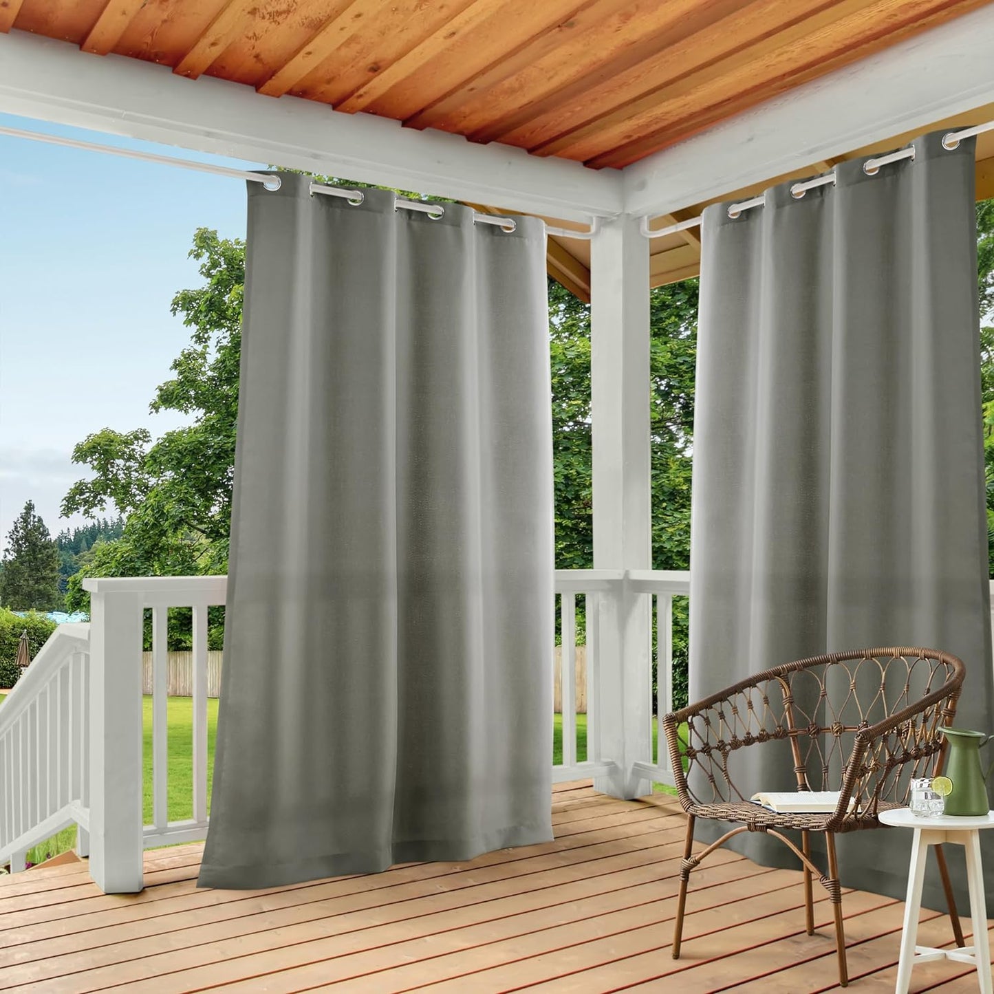 Exclusive Home Cabana Solid Indoor/Outdoor Light Filtering Grommet Top Curtain Panel, 54"X84", Natural, Set of 2  Exclusive Home Curtains Medium Grey 54X108 