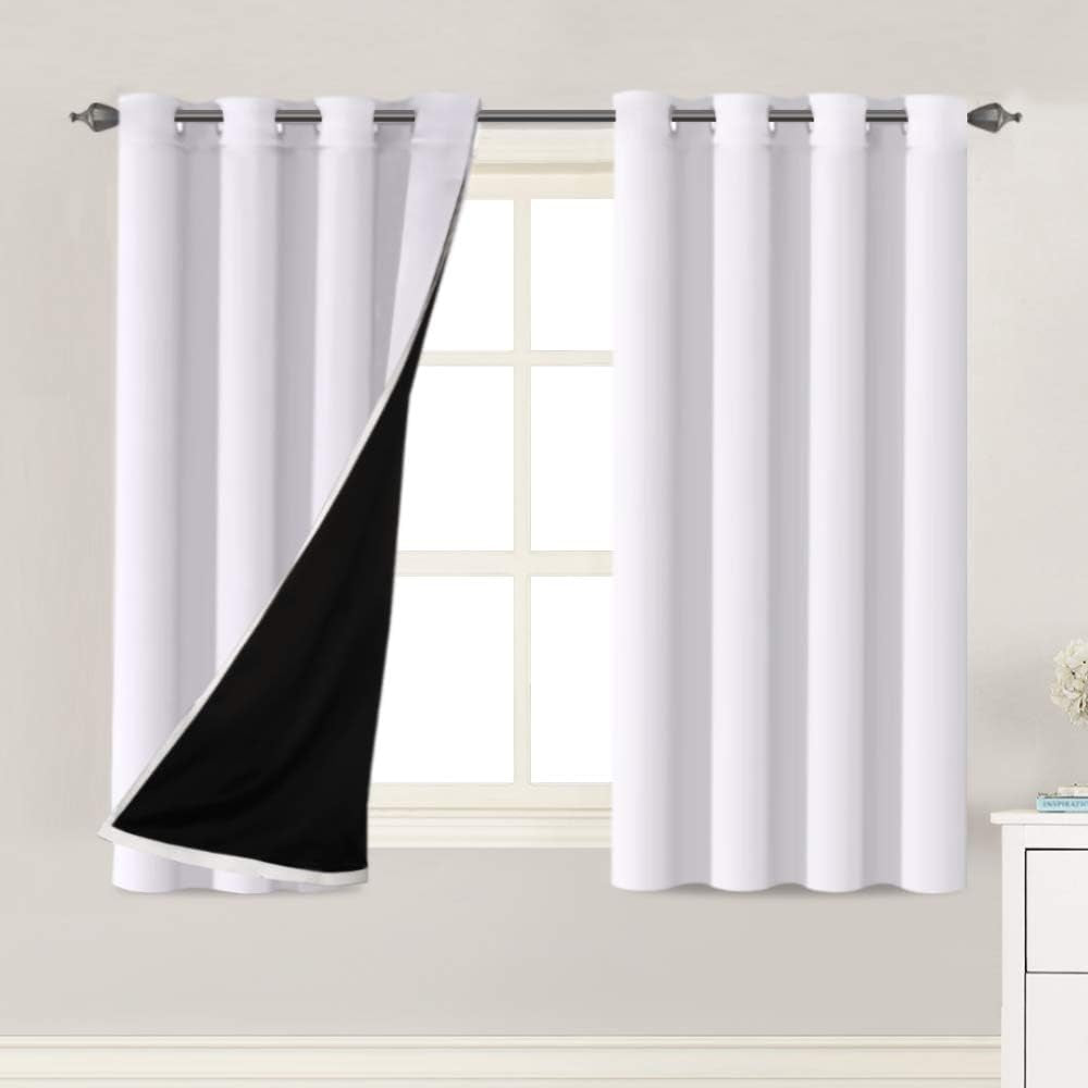 H.VERSAILTEX Blackout Curtains with Liner Backing, Thermal Insulated Curtains for Living Room, Noise Reducing Drapes, White, 52 Inches Wide X 96 Inches Long per Panel, Set of 2 Panels  H.VERSAILTEX White 52"W X 63"L 