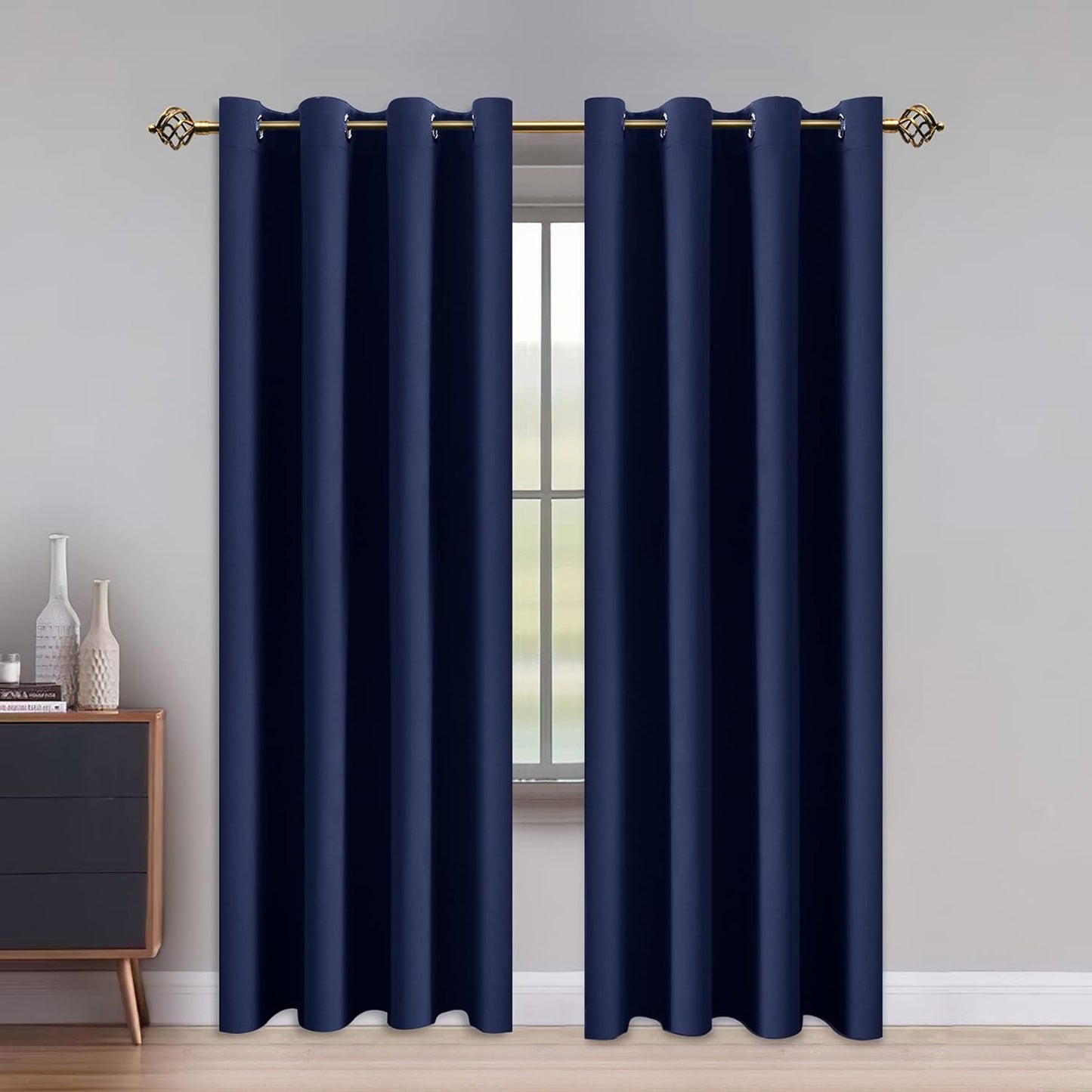 LUSHLEAF Blackout Curtains for Bedroom, Solid Thermal Insulated with Grommet Noise Reduction Window Drapes, Room Darkening Curtains for Living Room, 2 Panels, 52 X 63 Inch Grey  SHEEROOM Navy 52 X 108 Inch 