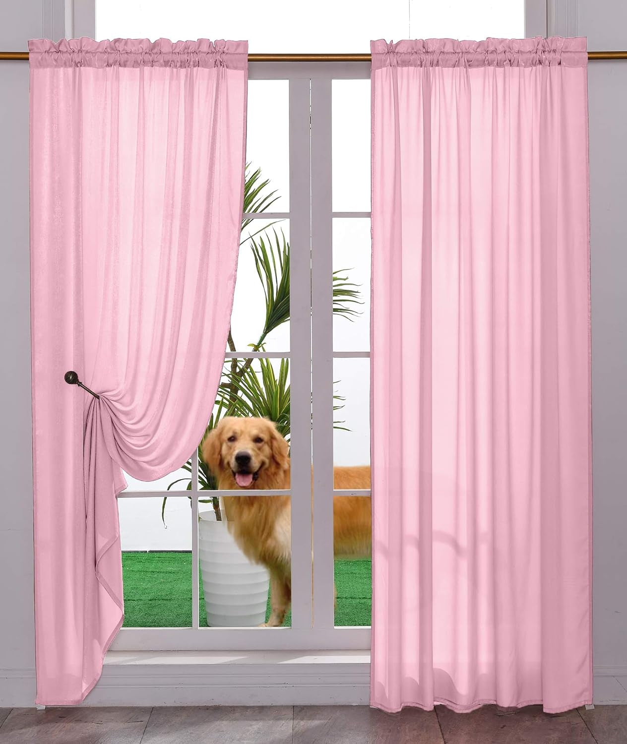 Yancorp Non-See-Through Velvet Opaque Privacy Curtains 2 Panels Drapes for Living Room Bedroom Doorway Divider Semi Sheer Curtain Kithen Window Panels (White, W52 Xl84)  Yancorp Baby Pink W52" X L63" 