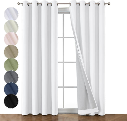 OWENIE Maya 100% Blackout Curtains 84 Inch Length 2 Panels Set, Greyish White Solid Heavy Thermal Insulated Grommets Curtains for Bedroom & Living Room, 2 Panels (Each 52 W X 84 L,Greyish White)  OWENIE Greyish White 52W X 72L 