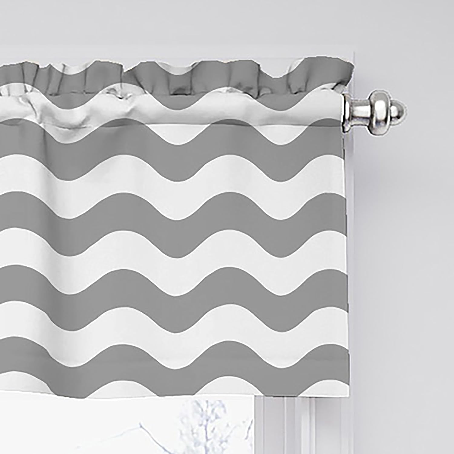 Eclipse Thermaback Blackout Wavy Chevron Valance Rod Pocket Window Curtains for Kitchen or Bathroom, 42 in X 18 In, Grey