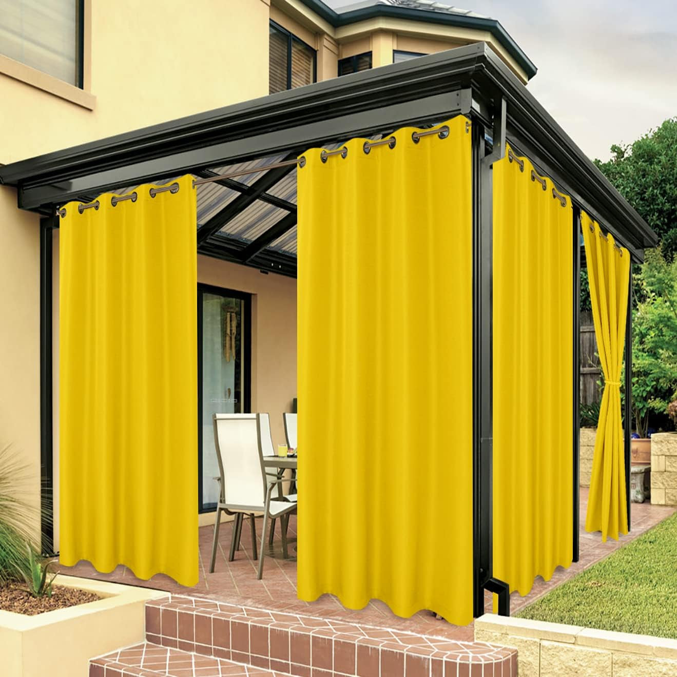 BONZER Outdoor Curtains for Patio Waterproof, Premium Thick Privacy Weatherproof Grommet outside Curtains for Porch, Gazebo, Deck, 1 Panel, 54W X 84L Inch, White  BONZER Yellow 54W X 120L Inch 